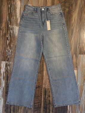 Habitual Light Blue Studded Wide-Leg Women's Jeans